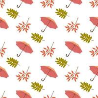 autumn seamless pattern with umbrellas and autumn leaves. Cute flat illustration of autumn pattern vector