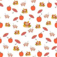 otoño de patrones sin fisuras con sombrillas, café y calabazas. linda ilustración plana del patrón de otoño para la decoración y el diseño vector
