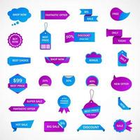 Vector stickers, price tag, banner, label. Coupon sale, offers and promotions vector template. Shop price tag, retail, commerce, business. Set of speech bubbles