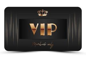 plantilla de tarjeta vip elegante negra. tarjeta de visita moderna solo para miembros con texto dorado en 3d, corona. invitación abstracta de lujo. ilustración vectorial para lealtad, tarjeta de bonificación, certificado de regalo vector