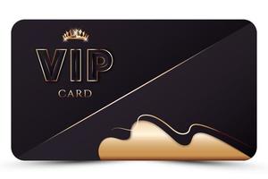 Dark elegant vip card template. Modern business card for members only with 3d text, crown, gold abstract shapes, lines. Luxury background. Vector illustration for loyalty, bonus card, gift certificate