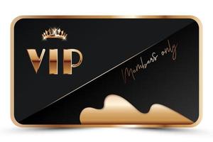 Black elegant vip card template. Modern business card for members only with golden 3d text, crown. Luxury abstract invitation. Vector illustration for loyalty, bonus card, gift certificate