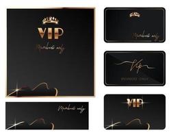 Set of elegant business card template, vip invitation background. Modern black and golden luxury gift certificate for members only. Vector illustration with abstract design for poster, greeting card