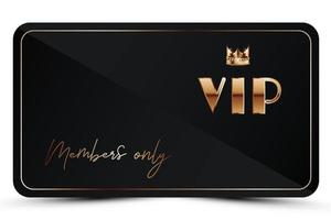 Black elegant vip card template. Modern business card for members only with golden 3d text, crown. Luxury abstract invitation. Vector illustration for loyalty, bonus card, gift certificate