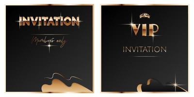 Modern gold vip invitation background. Set of golden elegant business card template. Black luxury gift certificate for members only. Vector illustration with abstract design for poster, greeting card