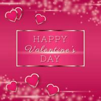 Valentine's Day greeting card. Pink background with glowing stars and lights. Congratulations text in golden frame. Vector illustration for romantic greetings, cards, invitations, banners.