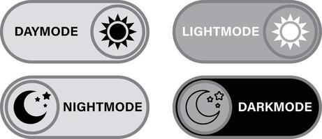 On and Off toggle switch buttons. Light and Dark Buttons. Day and night mode sign. flat style. vector