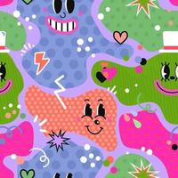 Seamless Pattern with Cartoon Abstract Funny Comic Characters vector