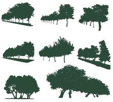 Set of silhouettes of deciduous park and forest trees vector