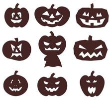 conjunto de siluetas de calabazas de halloween con caras vector