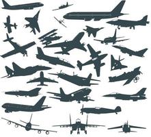 Big set of silhouettes of different planes vector