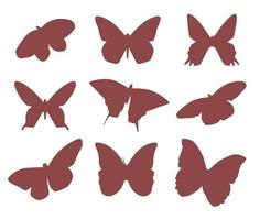 conjunto de siluetas de nueve hermosas mariposas voladoras vector