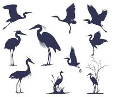 Set of ten heron silhouettes vector