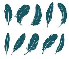 Set of eight silhouettes of bird feathers vector