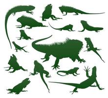 Set of iguana lizard silhouettes vector