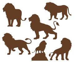 Set of six silhouettes of lions vector