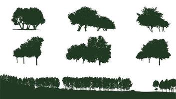 Set of deciduous trees silhouettes vector