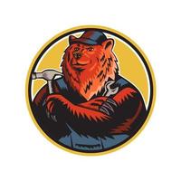 Russian Bear Builder Handyman Circle Woodcut vector