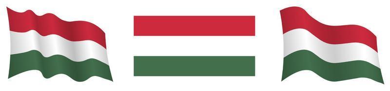 flag of hungary in static position and in motion, developing in wind in exact colors and sizes, on white background vector