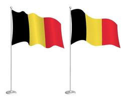 Flag of Belgium on flagpole waving in the wind. Holiday design element. Checkpoint for map symbols. Isolated vector on white background