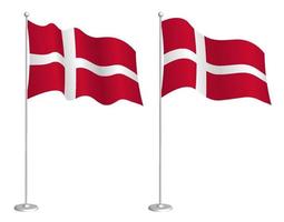 Denmark flag on flagpole waving in the wind. Holiday design element. Checkpoint for map symbols. Isolated vector on white background