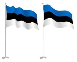 Estonian flag on flagpole waving in the wind. Holiday design element. Checkpoint for map symbols. Isolated vector on white background