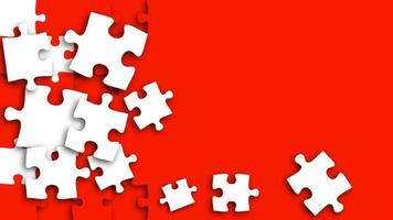 Abstract banner template made from puzzle pieces. Concept of puzzle, difficult decision, chaos. Vector on red background