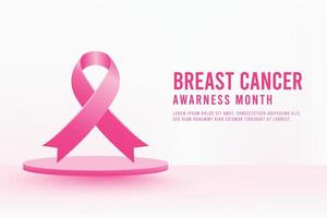 Breast cancer awareness month background design with realistic pink silk ribbon vector