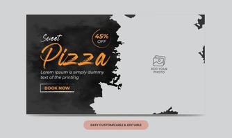 Delicious food pizza video thumbnail cover template. pizza video web banner vector