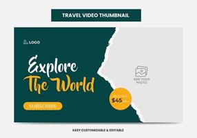 Miniatura de video de agencia de viajes y banner web. servicio de marketing turístico miniatura de video en redes sociales vector