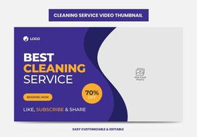 Cleaning service company video thumbnail and web banner design template. Home, office, hotel, restaurant, garden cleaning video thumbnail desgin vector