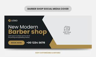 Modern barber shop social media cover photo template beauty salon web banner template vector