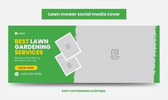 Lawn mower Promotion Social Media Cover Photo Design Template. Mowing Service Social Media Timeline Web Banner