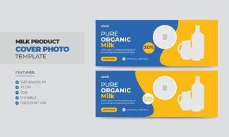 Pure organic milk product sale social media cover photo template. Milk sale timeline web banner design vector