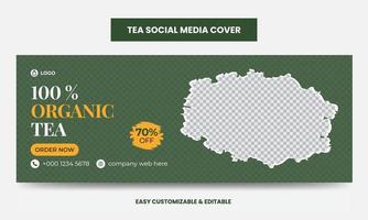 Organic tea company social media cover photo design template. Tea timeline web banner template vector