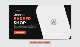 Modern barber shop video thumbnail template. Editable salon web banner template vector