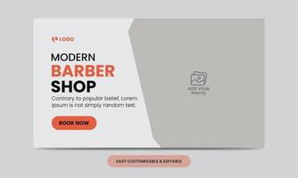 Modern barber shop video thumbnail template. Editable salon web banner template vector