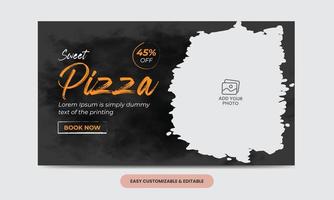 Delicious food pizza video thumbnail cover template. pizza video web banner vector