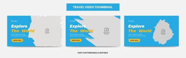 Travel Agency video thumbnail and web banner. Tourism Marketing Service social media video thumbnail vector