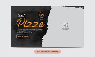 Delicious food pizza video thumbnail cover template. pizza video web banner vector