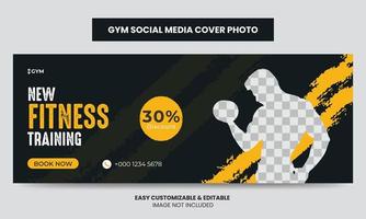 Fitness gym training social media cover photo template. Gym agency social media timeline web banner vector