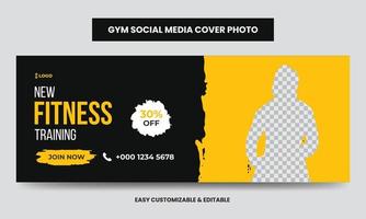 Fitness gym training social media cover photo template. Gym agency social media timeline web banner vector