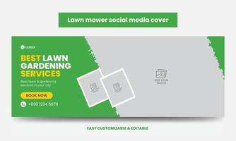 Lawn mower Promotion Social Media Cover Photo Design Template. Mowing Service Social Media Timeline Web Banner vector