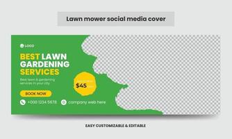 Lawn mower Promotion Social Media Cover Photo Design Template. Mowing Service Social Media Timeline Web Banner vector