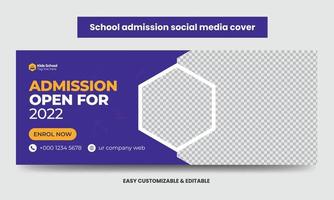 diseño de plantilla de foto de portada de redes sociales de educación escolar de admisión junior. banner de web de línea de tiempo de admisión a la escuela vector