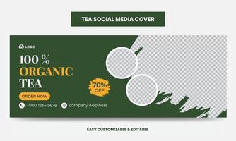 Plantilla de diseño de foto de portada de redes sociales de la compañía de té orgánico. plantilla de banner web de línea de tiempo de té vector