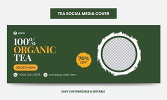 Plantilla de diseño de foto de portada de redes sociales de la compañía de té orgánico. plantilla de banner web de línea de tiempo de té vector