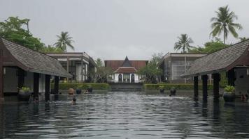 View of thai style architecture building with huge swimming pool video