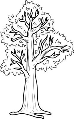 Tree coloring page, black and white illustration
