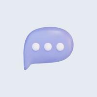 3d speech bubble icon with three dots. Cartoon message box isolated on blue background. Social networking, communication, chatting. Realistic vector design element.